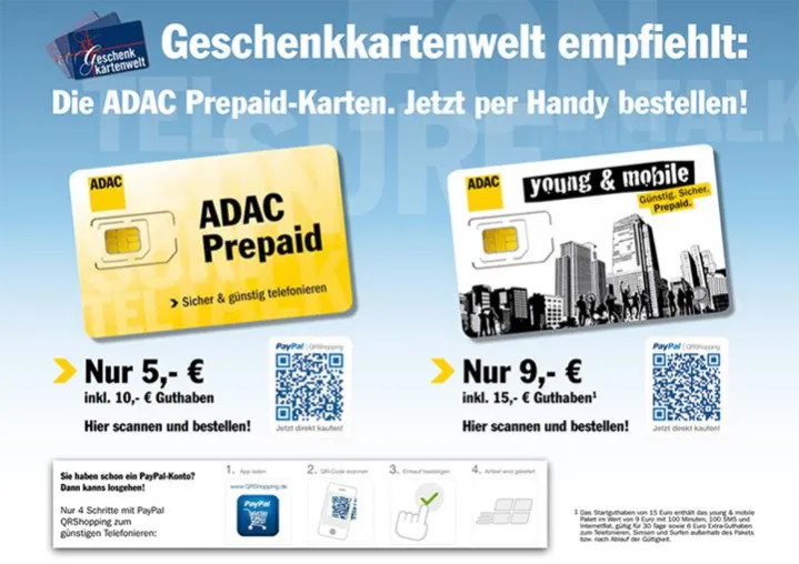 Bild: Retailo vertreibt ADAC Prepaid-Karten in der Geschenkkartenwelt und über PayPal QRShopping