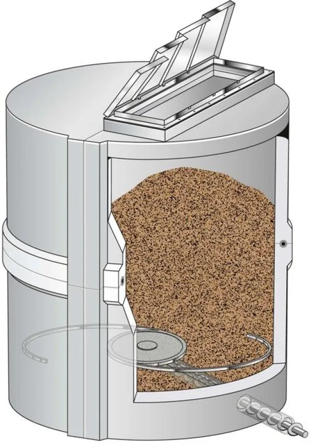 Der Hackschnitzel-Großbehälter von Mall mit LKW-Schüttöffnung und bis zu 120 m3 Nutzvolumen. (Mall GmbH)