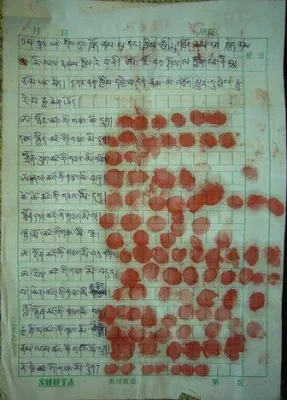Bild: Petition der Tibeter von Kham in Osttibet um eine Revision des Falles Tenzin Delek