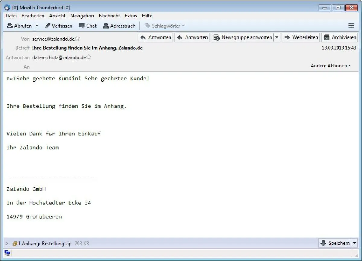 Beispiel E-Mail Zalando-Bestellung. (Quelle: Eleven Research)