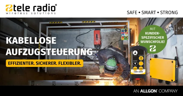 Wartung ohne Wege: Tele Radio zeigt Potenziale von Funkfernsteuerungen für die Aufzugbranche auf Bild: Wartung ohne Wege: Tele Radio zeigt Potenziale von Funkfernsteuerungen für die Aufzugbranche auf