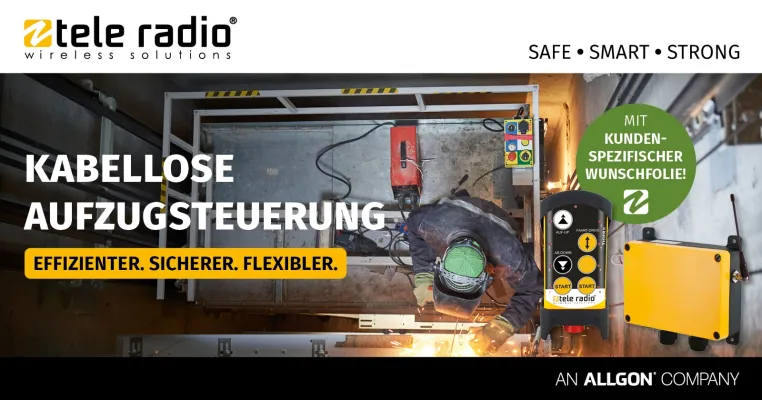 Wartung ohne Wege: Tele Radio zeigt Potenziale von Funkfernsteuerungen für die Aufzugbranche auf Bild: Wartung ohne Wege: Tele Radio zeigt Potenziale von Funkfernsteuerungen für die Aufzugbranche auf