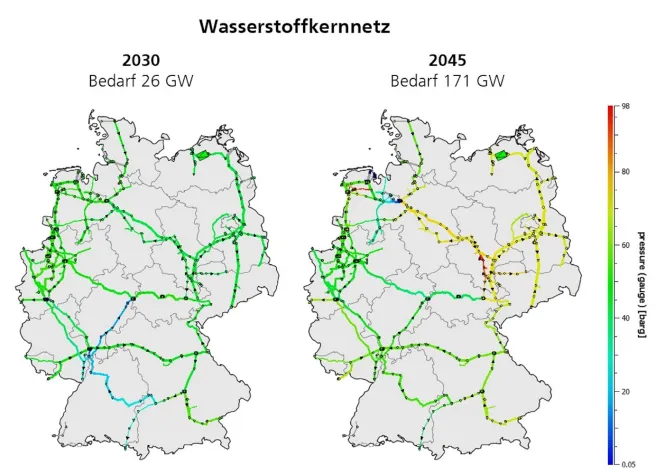 Bild: Simulation von Fraunhofer SCAI analysiert Kapazitäten des Wasserstoffkernnetzes