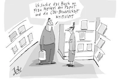 Bild: Buchmesse und der schwere Stand der Bundeskanzlerin unter den Parteifreunden - Themen der aktuellen Karikatur