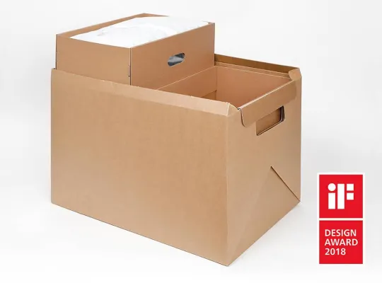 Bild: Versandfähige Kühl-Gefrier-Kombination aus Wellpappe