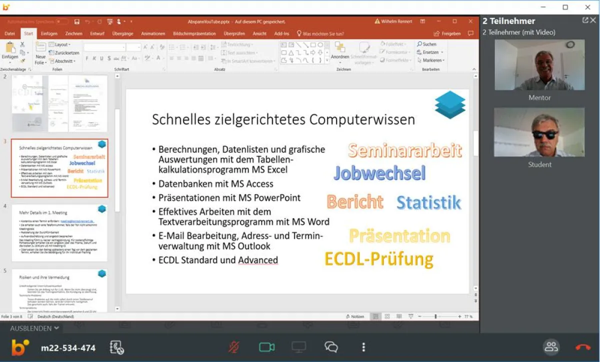 Video-Sprechstunde zum Thema Präsentationen