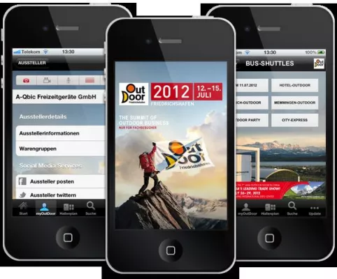 OutDoor 2012 – die Messe App für Android, iPhone und als Web App erleichtert das Erkunden des Geländes Bild: OutDoor 2012 – die Messe App für Android, iPhone und als Web App erleichtert das Erkunden des Geländes