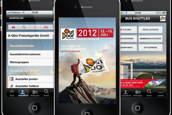 OutDoor 2012 – die Messe App für Android, iPhone und als Web App erleichtert das Erkunden des Geländes Bild: OutDoor 2012 – die Messe App für Android, iPhone und als Web App erleichtert das Erkunden des Geländes