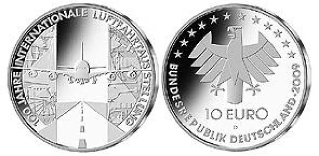 Bild: Silbermünze zum 100. Geburtstag der großen deutschen Flugschau