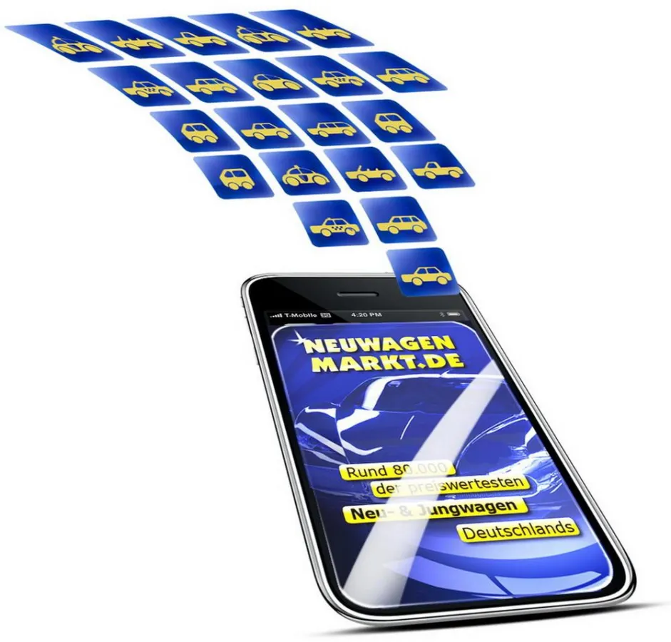 Angebote und Preise vom Neuwagenmarkt.de werden bevorzugt auf Apples iPhone heruntergeladen.