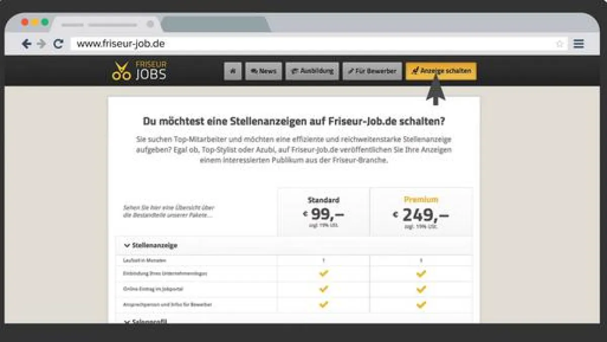 Friseur-Job.de - Anzeigenpakete