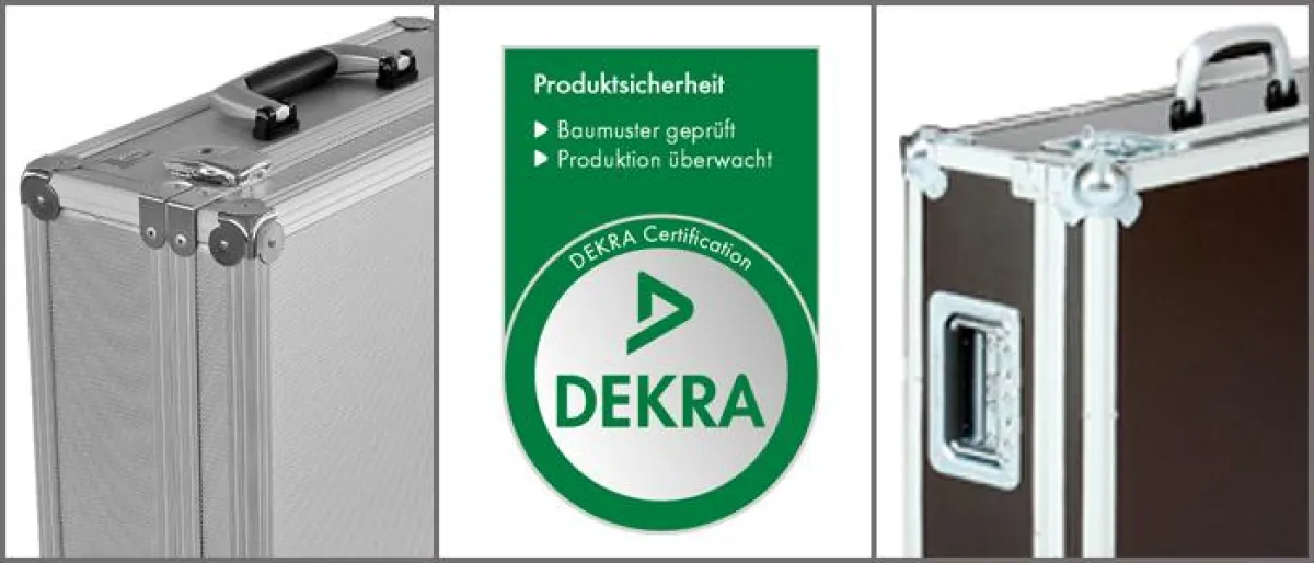 DEKRA-Siegel für faisst Koffer aus den Serien alu light und cargo cases