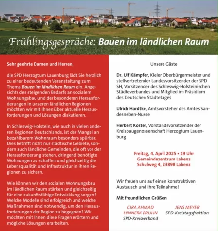 Bild: SPD-Herzogtum Lauenburg und die SPD-Kreistagsfraktion laden zur Veranstaltung  „Bauen im ländlichen Raum“ ein.