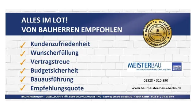 Bild: MEISTER BAU TELTOW GMBH von Bauherren auch 2020 als Spitzenanbieter bewertet