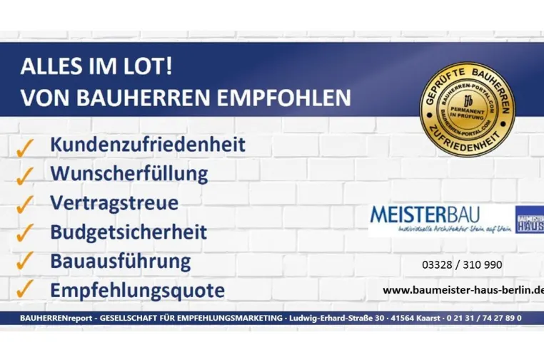 MEISTER BAU TELTOW GMBH von Bauherren auch 2020 als Spitzenanbieter bewertet Bild: MEISTER BAU TELTOW GMBH von Bauherren auch 2020 als Spitzenanbieter bewertet
