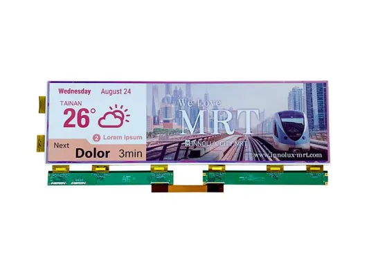 Bild: Großformatige 28“ E-Paper Bar Type Displays in Vollfarbe und Grautönen
