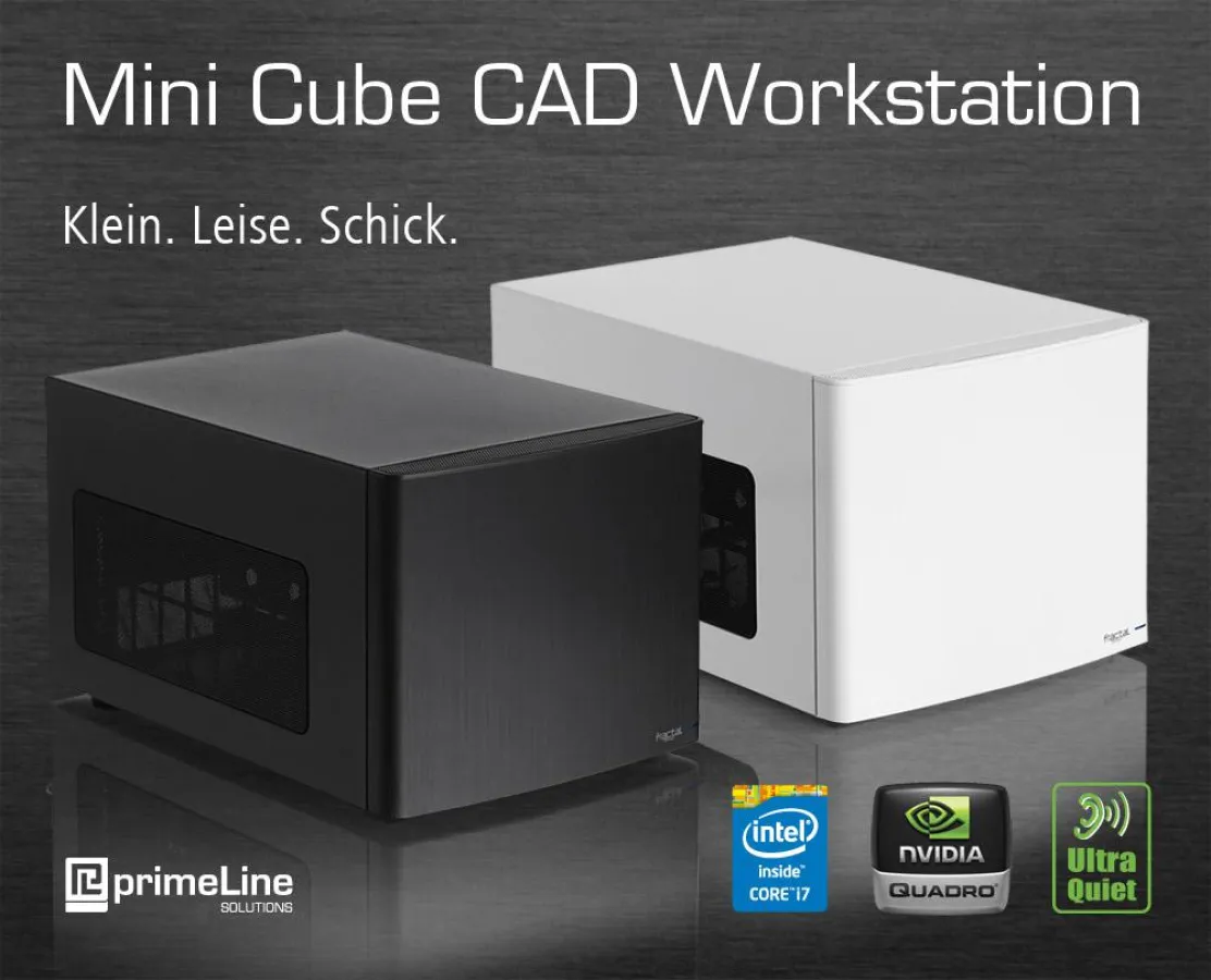 Die neuen primeLine Mini Cube CAD Workstations - Zeitloses Design in schwarz oder weiß