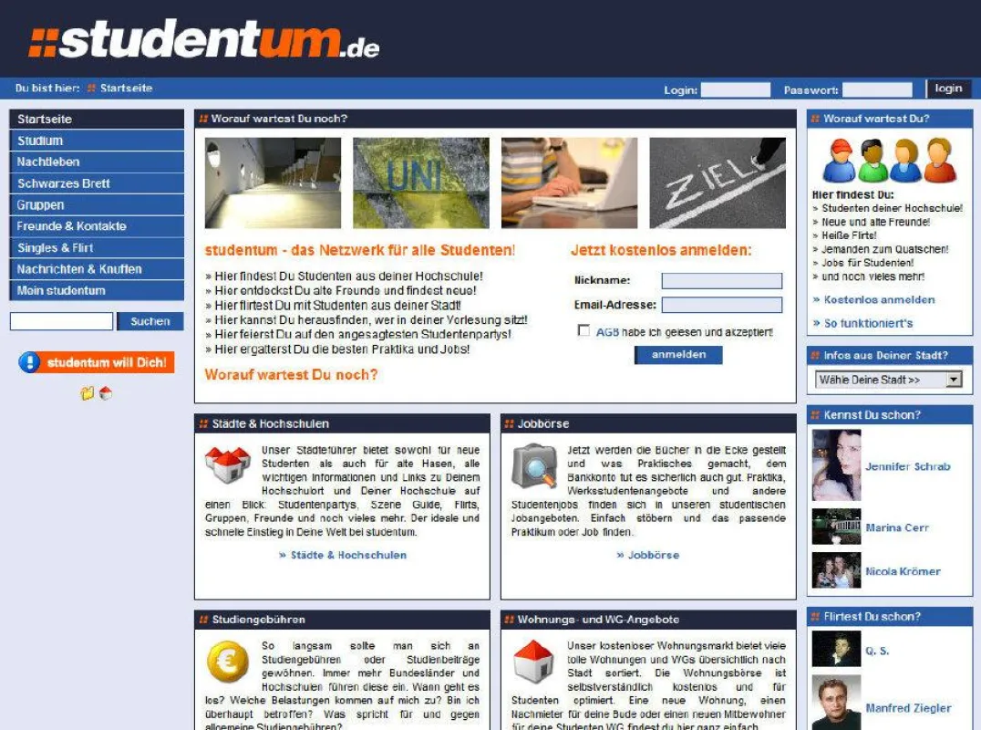 Die Startseite von studentum.de