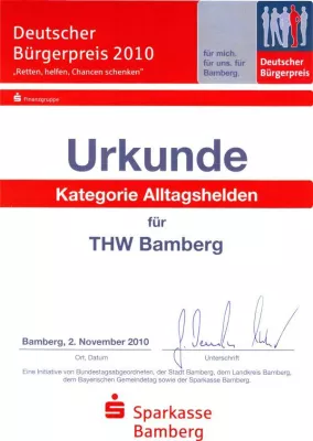 Bild: THW Bamberg gewinnt Regionalentscheid des „Bürgerpreises 2010“