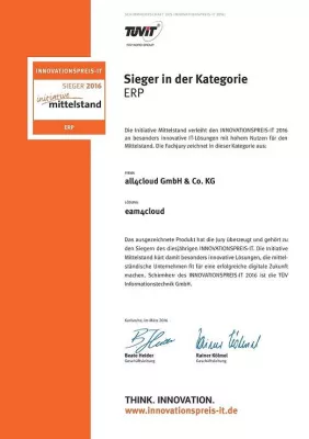 Bild: Cloud-ERP-Suite SAP Business ByDesign mit eam4cloud gewinnt Preis der Initiative Mittelstand