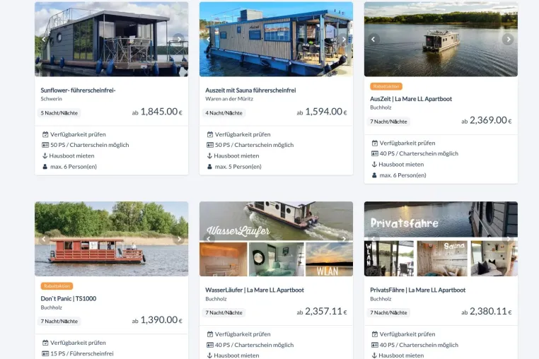 Bild: Miet-Boot.de bündelt Hausboot-Angebote an der Müritz und in der Mecklenburgischen Seenplatte