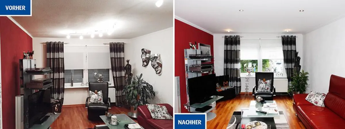 Vorher-Nachher-Vergleich - die Decke nach der Renovierung wirkt heller und wertiger