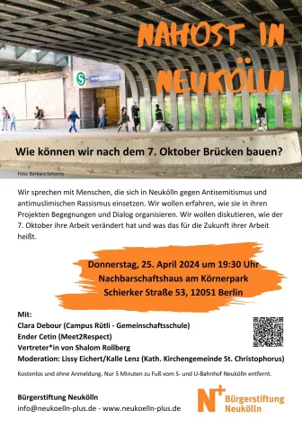 Bild: Veranstaltung: Nahost in Neukölln - Wie können wir nach dem 7. Oktober Brücken bauen?