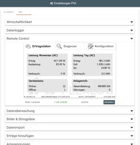 Bild: Direkter Zugriff auf den Datenlogger: PLEXLOG erweitert sein Monitoringportal für Solaranlagen