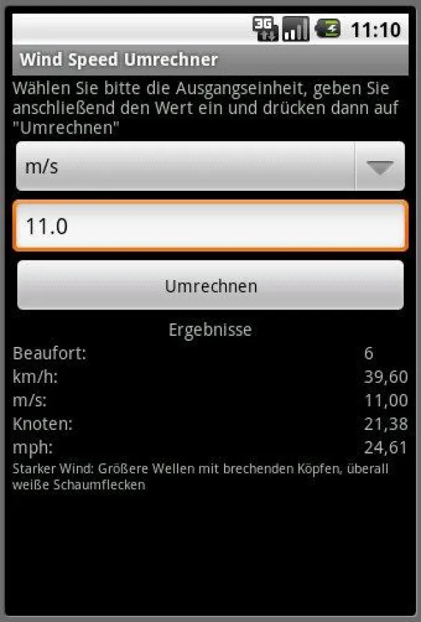 Android App: Windgeschwindigkeiten umrechnen