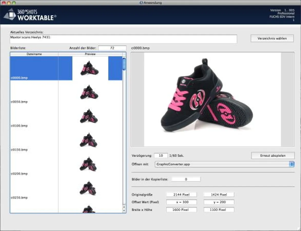 360 SHOTS Worktable Software, 360 Grad Produktdarstellung