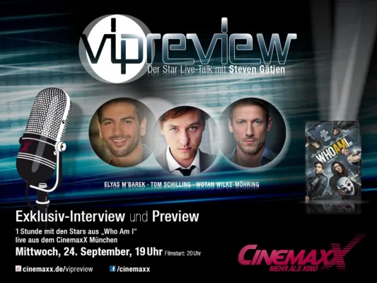 „CinemaxX VIPreview“: Live-Talk mit Elyas M’Barek, Tom Schilling und Wotan Wilke Möhring Bild: „CinemaxX VIPreview“: Live-Talk mit Elyas M’Barek, Tom Schilling und Wotan Wilke Möhring