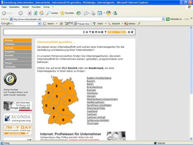 Kostengünstiger Datenbankeintrag für Internetagenturen und Webdesigner auf Internetseiten.de Bild: Kostengünstiger Datenbankeintrag für Internetagenturen und Webdesigner auf Internetseiten.de