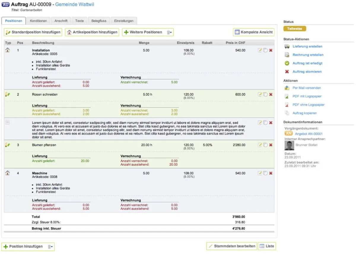 Detailansicht Auftrag