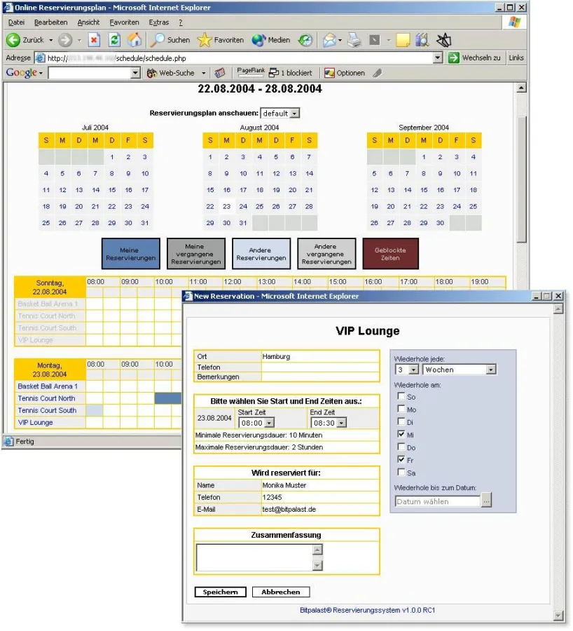 Screenshot Bitpalast Reservierungsserver