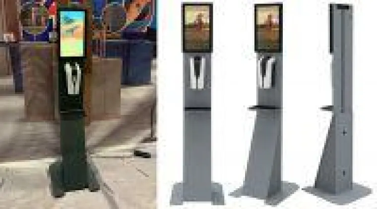 Bild: Multifunktionale Smart Signage Stele mit Desinfektionsmittel-Spender
