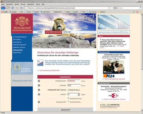 Bild: Monarchis Finanzrechner im Internet - Jetzt spielend Zinsen und Zinseszinsen ausrechnen
