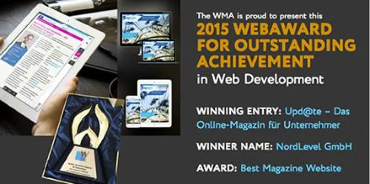 Best Magazine Website – Hamburger NordLevel GmbH gewinnt mit UPD@TE Schweiz WebAward 2015 Bild: Best Magazine Website – Hamburger NordLevel GmbH gewinnt mit UPD@TE Schweiz WebAward 2015