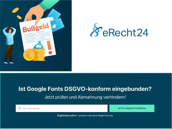 Bild: Neues Prüftool von eRecht24 wegen Google Fonts Abmahnwelle online