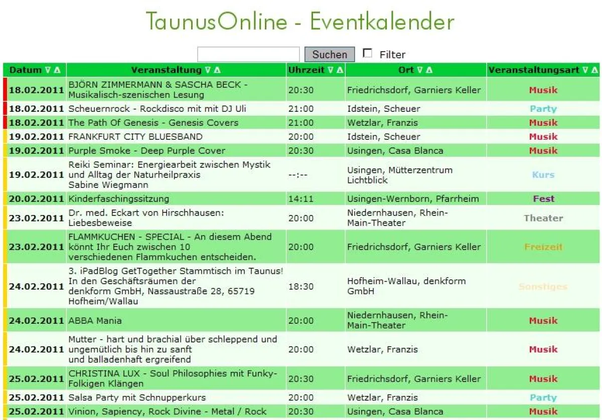 Veranstaltungskalender bei TaunusOnline.de
