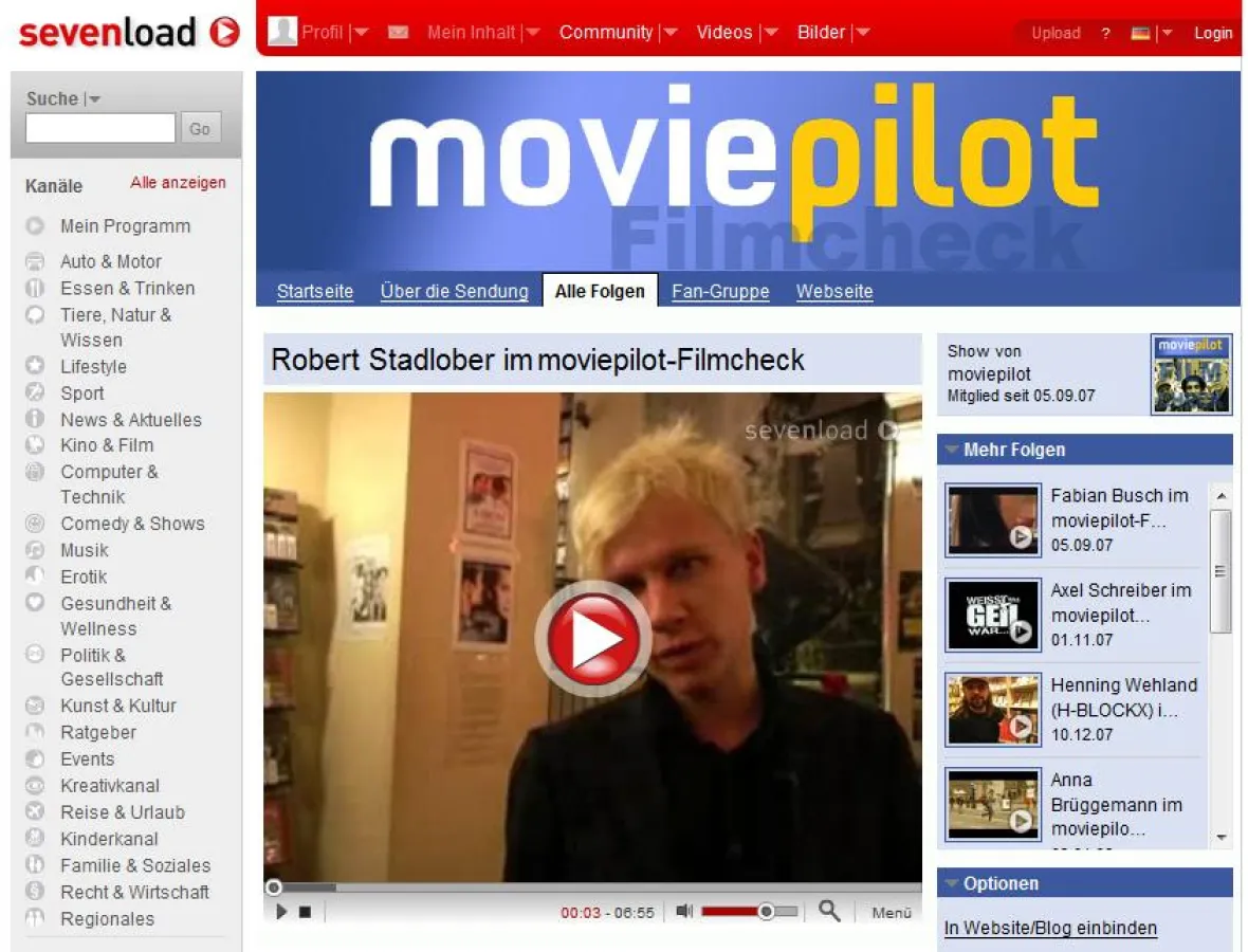 Aktuelle Filmtipps bei sevenload mit Robert Stadlober