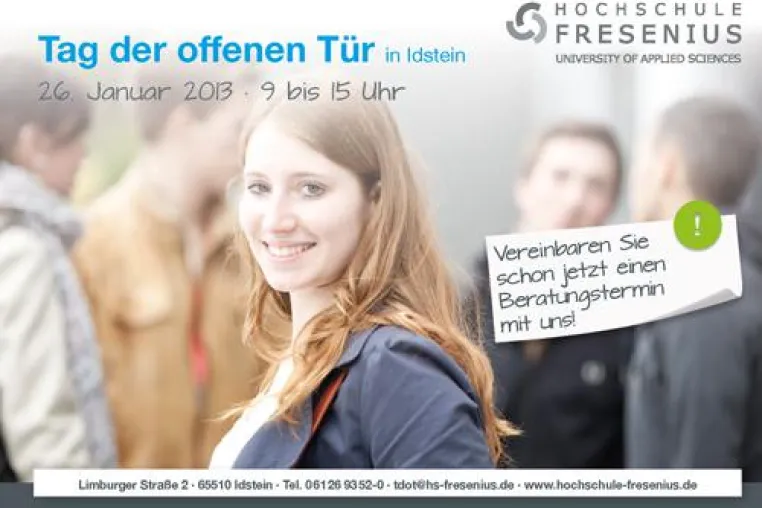 Tag der offenen Tür an der Hochschule Fresenius in Idstein - Jetzt persönlichen Beratungstermin sichern Bild: Tag der offenen Tür an der Hochschule Fresenius in Idstein - Jetzt persönlichen Beratungstermin sichern