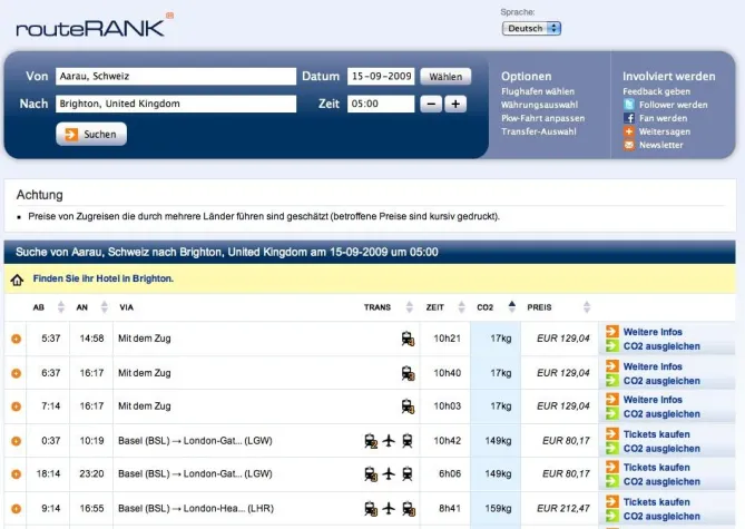 Die beste Reiseroute finden und CO2 kompensieren Bild: Die beste Reiseroute finden und CO2 kompensieren
