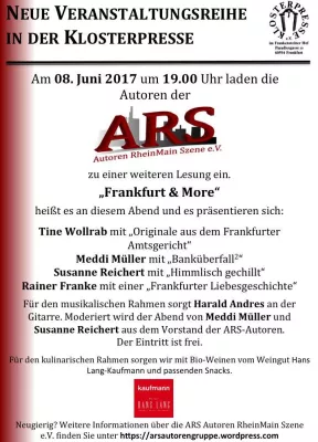 Bild: Frankfurt & More - Lesungsreihe der ARS Autoren RheinMain Szene e.V. in der Klosterpresse