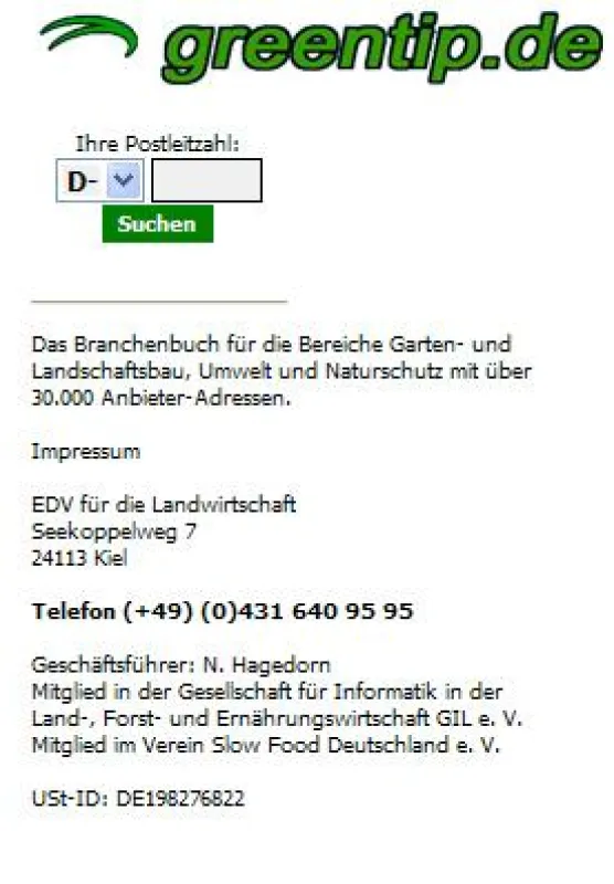 Die Startseite mit der Suchfunktion für Garten- und Landschaftbaubetriebe