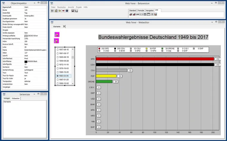 Erste Beta-Version des Webeditors „Web Fever“ Bild: Erste Beta-Version des Webeditors „Web Fever“