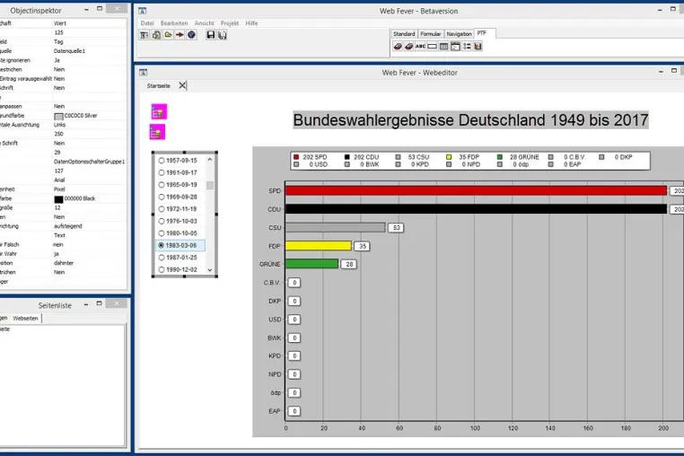 Erste Beta-Version des Webeditors „Web Fever“ Bild: Erste Beta-Version des Webeditors „Web Fever“