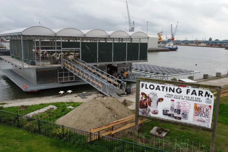 Deutsches Tierschutzbüro veröffentlicht Drohnenaufnahmen von schwimmendem Kuhstall in Rotterdam Bild: Deutsches Tierschutzbüro veröffentlicht Drohnenaufnahmen von schwimmendem Kuhstall in Rotterdam