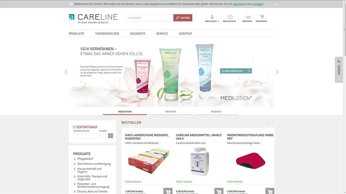 Der neue Online-Pflege-Shop von CARELINE