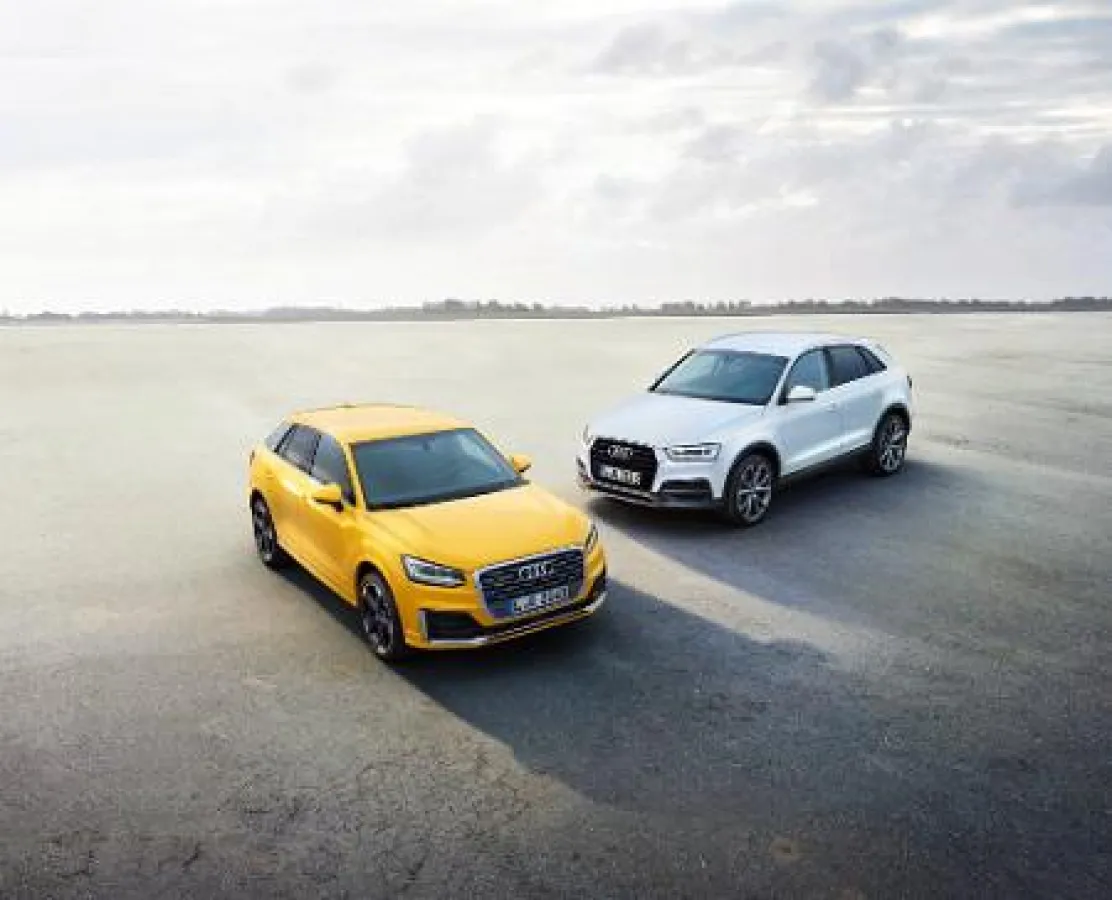 Die Kompakt-SUVs Audi Q2 und Audi Q3 sind kraftvoll und wendig auf allen Wegen zu Hause.