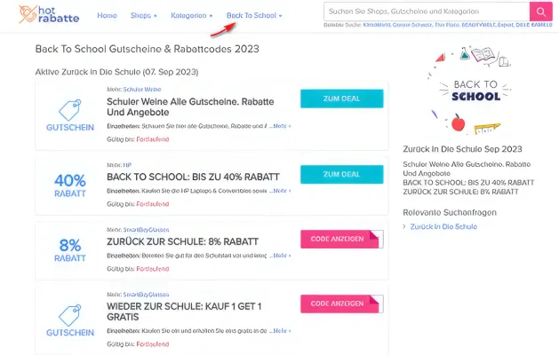 Bild: Gutscheine für Back To School werden bei Hotrabatte.com aktualisiert